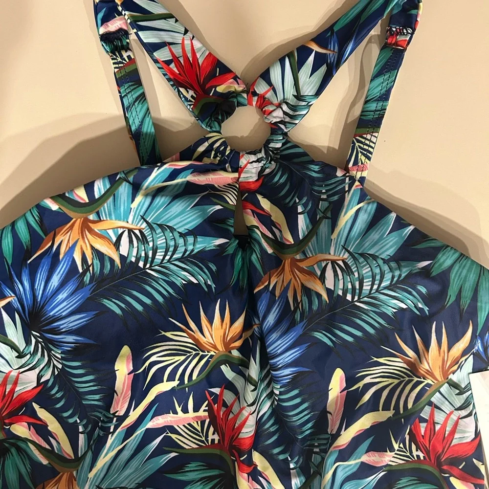 NWT Grace Karin Tropical Navy Blue Floral Women’s Tankini - Picture 3 of 8